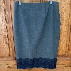 Saks Fifth Avenue Charcoal Pencil Skirt with Black Lace